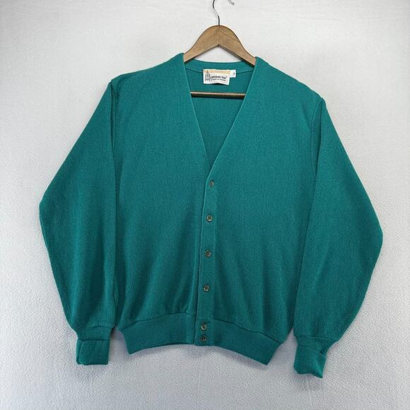 Vintage London Fog Cardigan Sweater Men's Medium Blue Made In USA Knit Grandpa - Picture 1 of 8